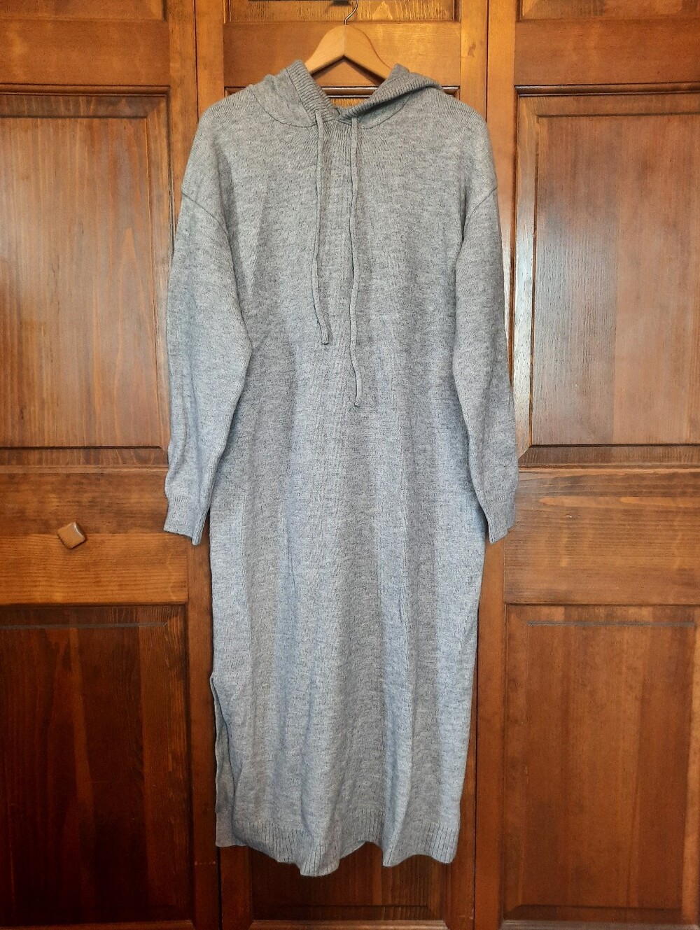 Dazy Medium Gray Long Sleeve Knit Maxi Sweater Dress With Hood Size Medium